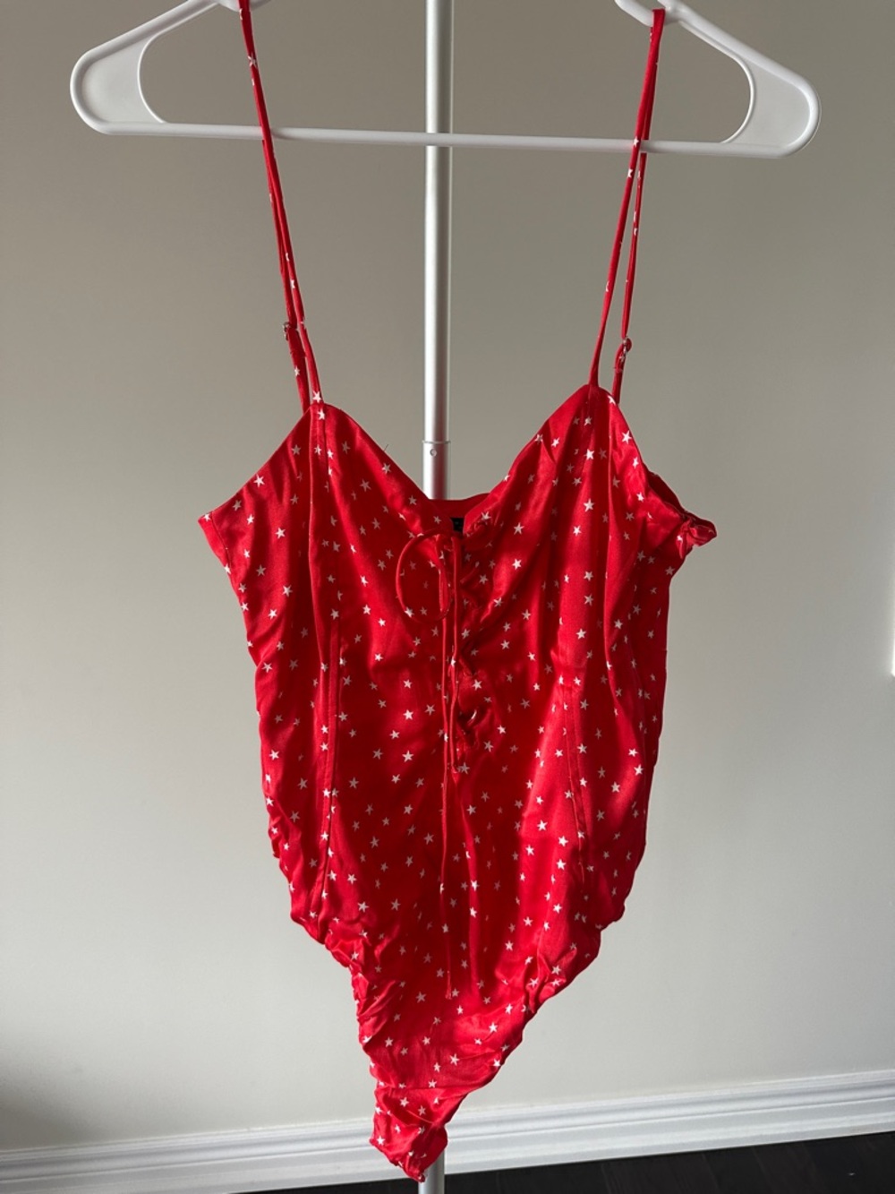 Zara Red Star-Print Satin Bodysuit
